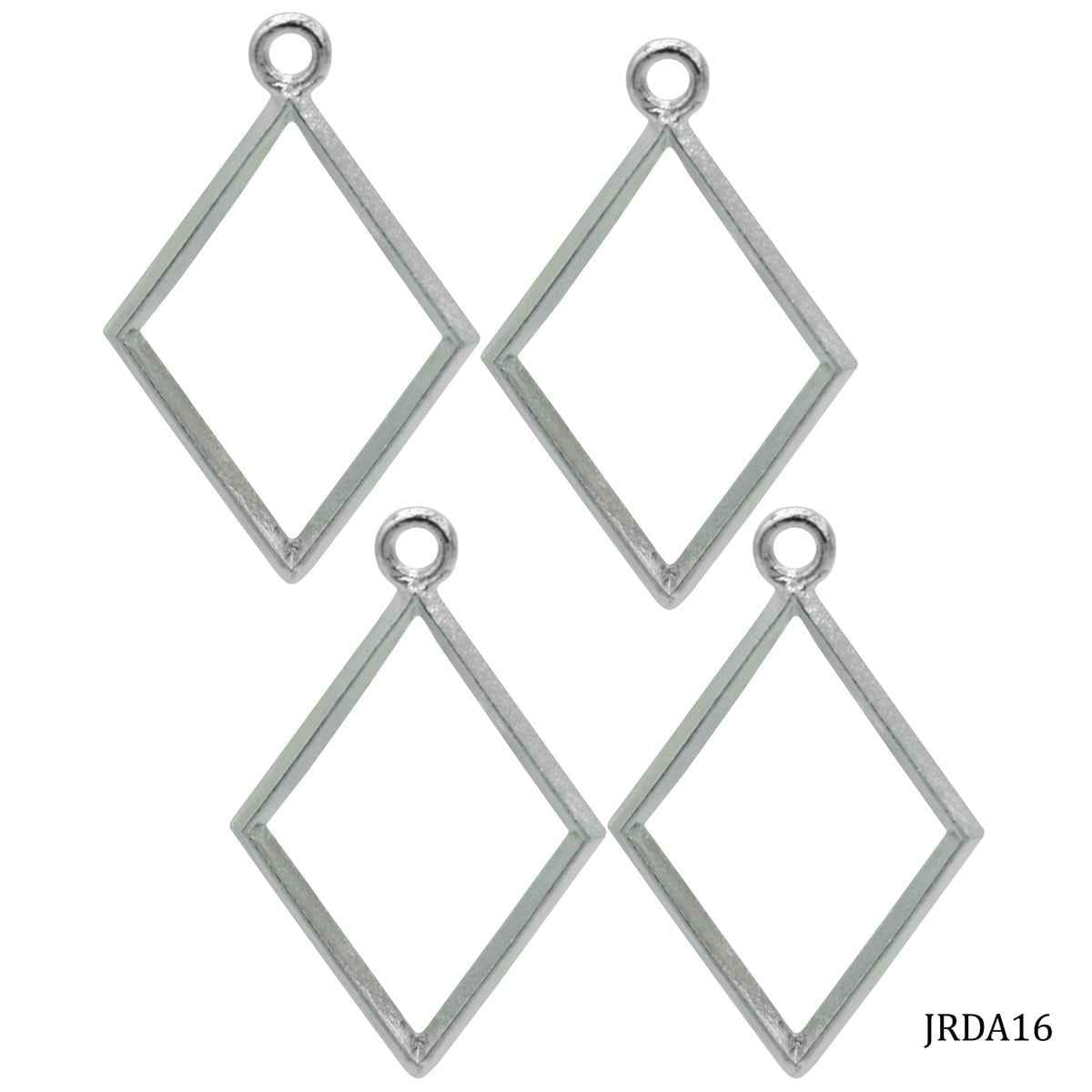 Diy Metal Bezels Pendant For Resin Art Rhombus Shape Silver Colour 4 Piece Set JRDA16
