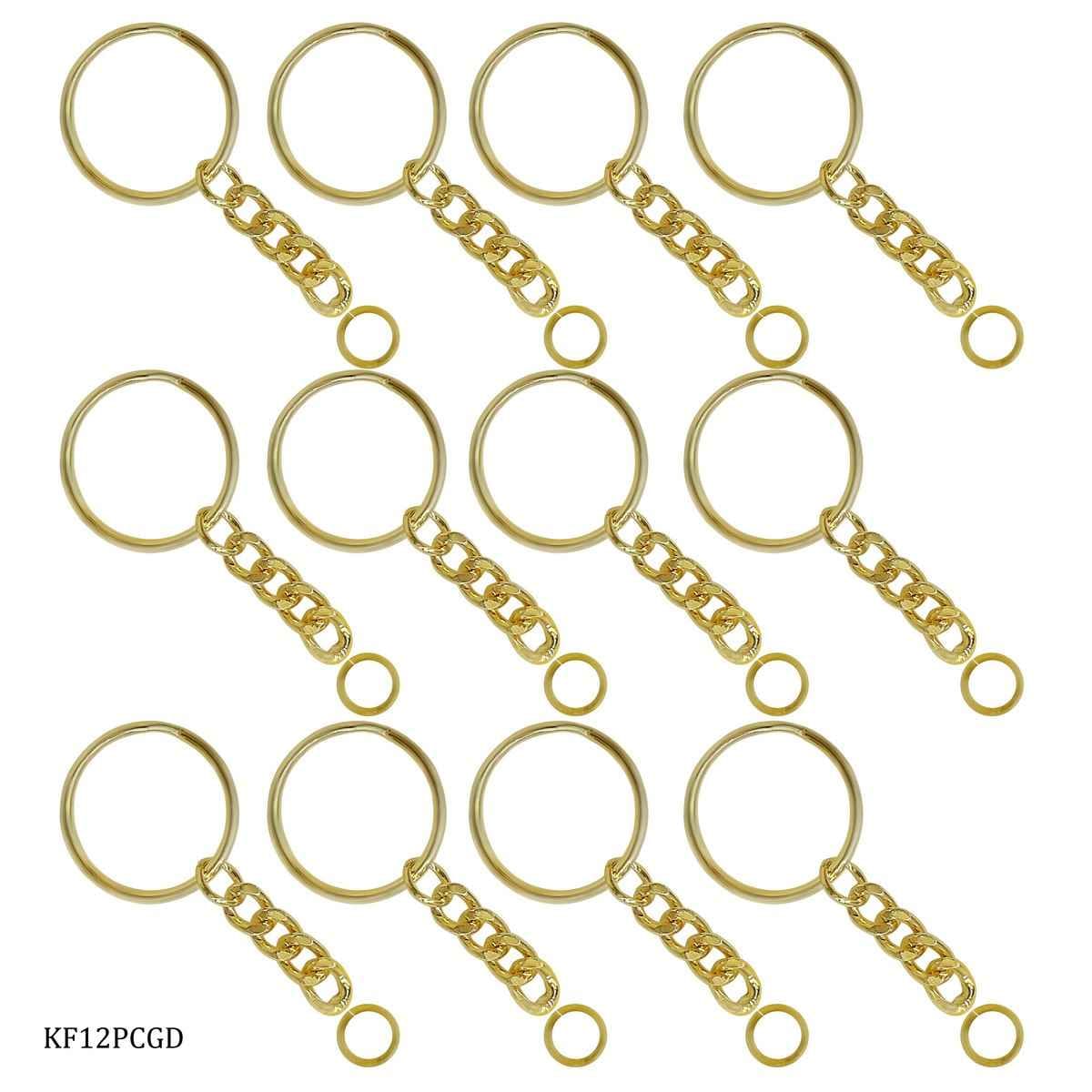 Gold Key Chains Fitting Key Ring Gold Colour 12 Pieces Approximate Size LxBxH: 5x3x0.5 cm. Each Chain Length: 5 cm KF12PCGD