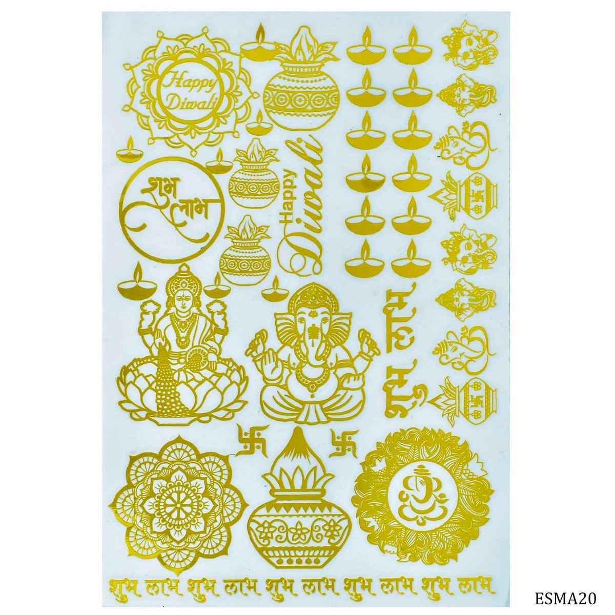 EP Resin Gold Metallic Sticker Laxmi Ganesh Shubh Laxmi Design A5 Size ESMA20
