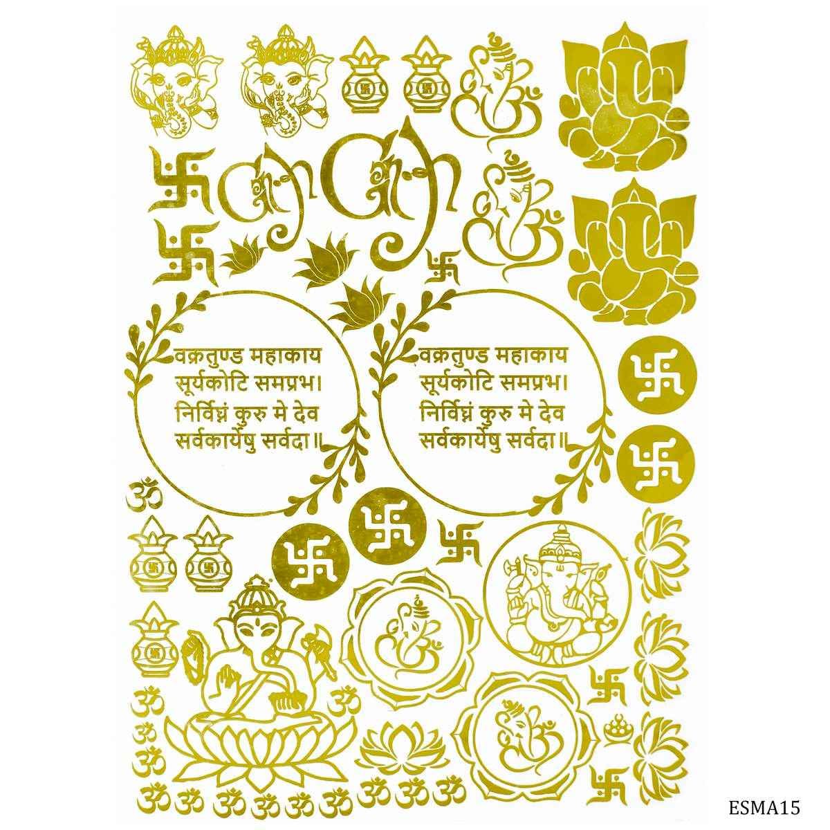 EP Resin Gold Metallic Sticker Vakratunda Mahakaya Mantra Design A5 Size ESMA15