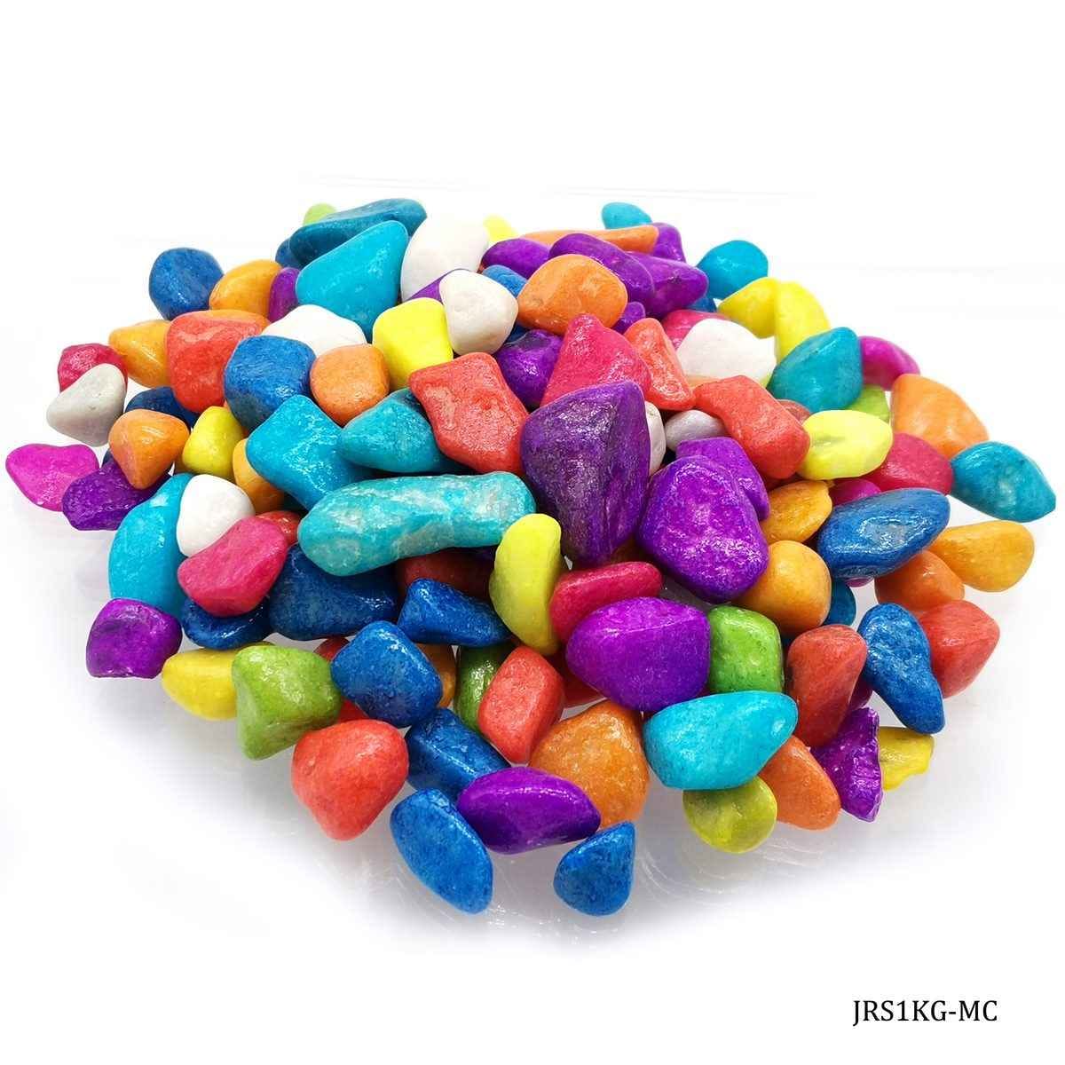 Decorative Pebble Stones 1 kg Size 15-20 mm Multicolour For Resin Art & Aquarium JRS1KG-MC