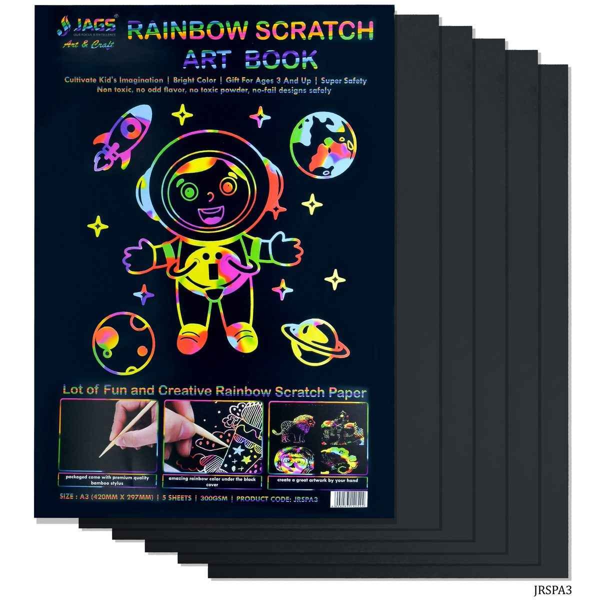 Rainbow A3 Scratch Art Book with Pencil 5 Sheet JRSPA3