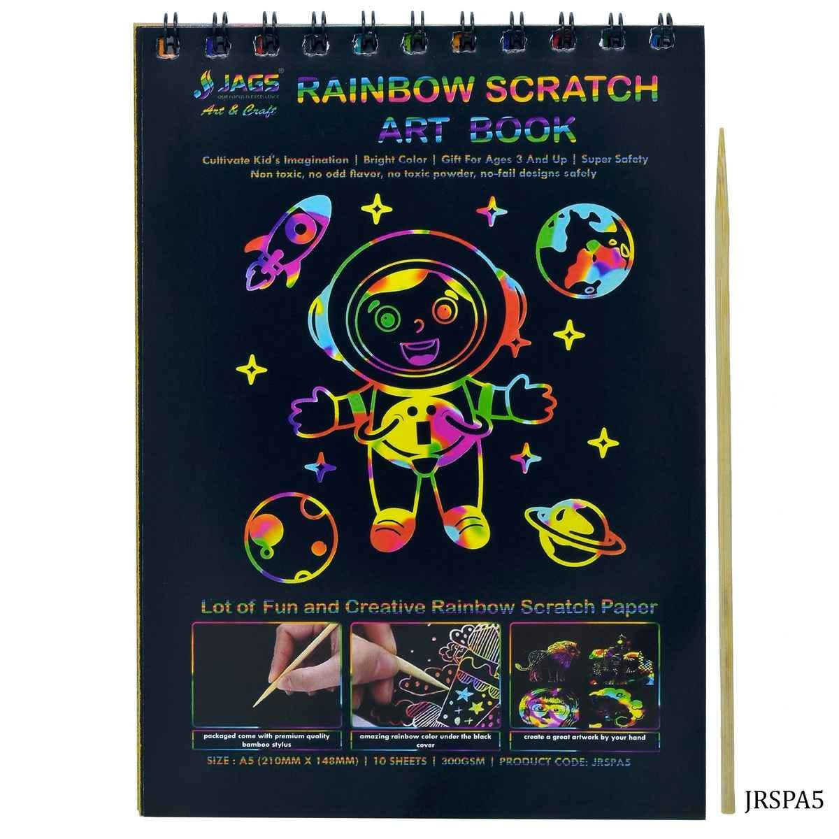 Rainbow A5 Scratch Art Book Wiro with Pencil 10 Sheet JRSPA5