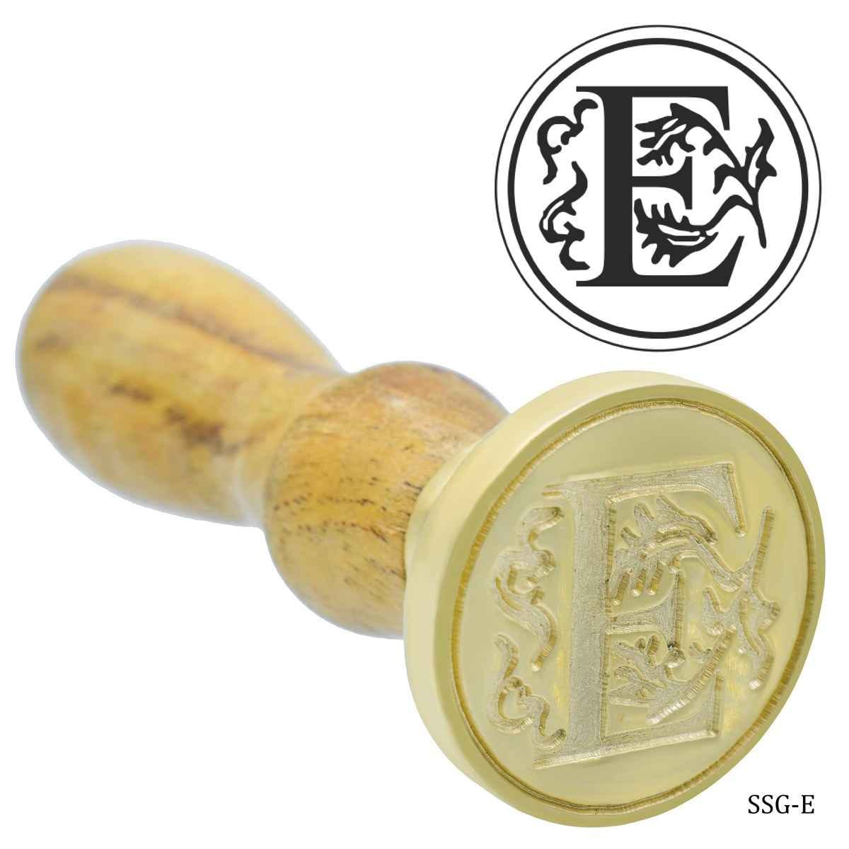Sealing Stamp Golden Alphabet Size: 3x3 cm. Handle Size: 4 Inch E SSG-E