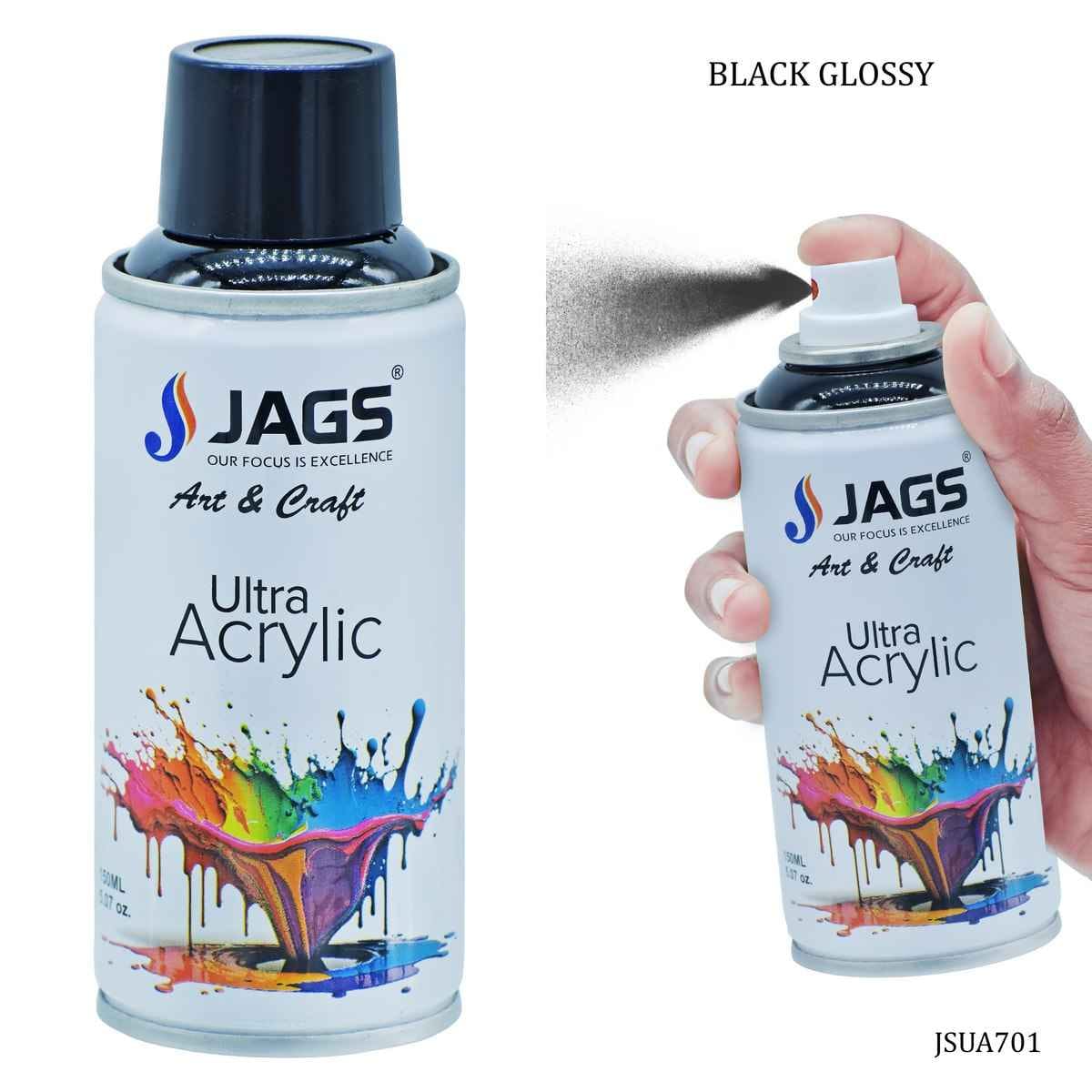 Jags Black Glossy Paint Spray Ultra Acrylic 150ml JSUA701
