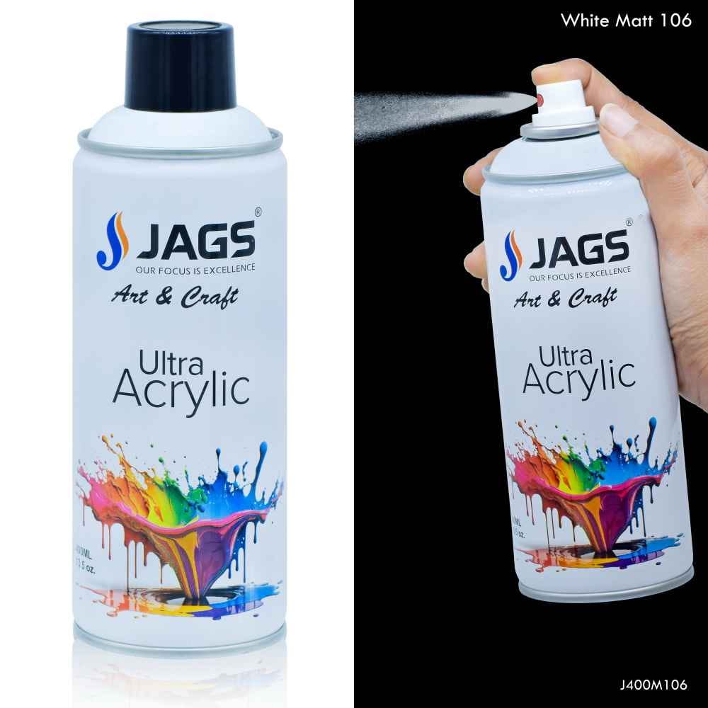 Jags White Matt Paint Spray Ultra Acrylic 400ml J400M106