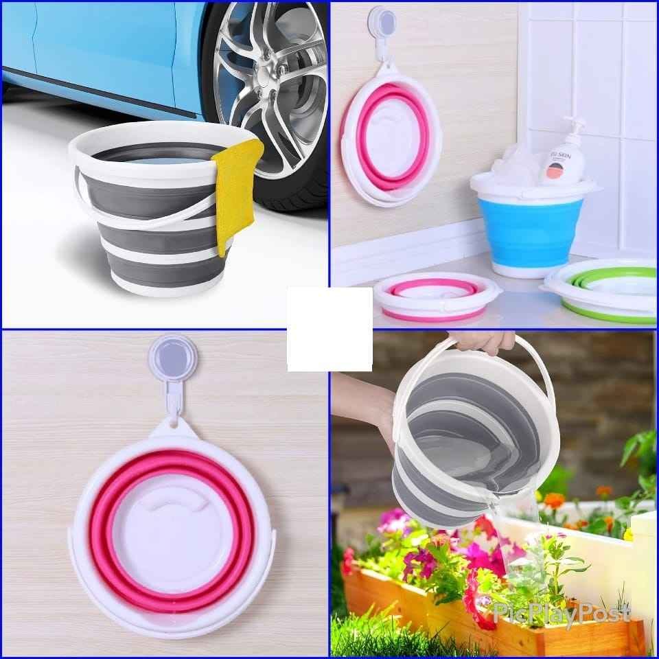 Portable Folding Bucket Silicone 10 Liters Capacity Multicolour