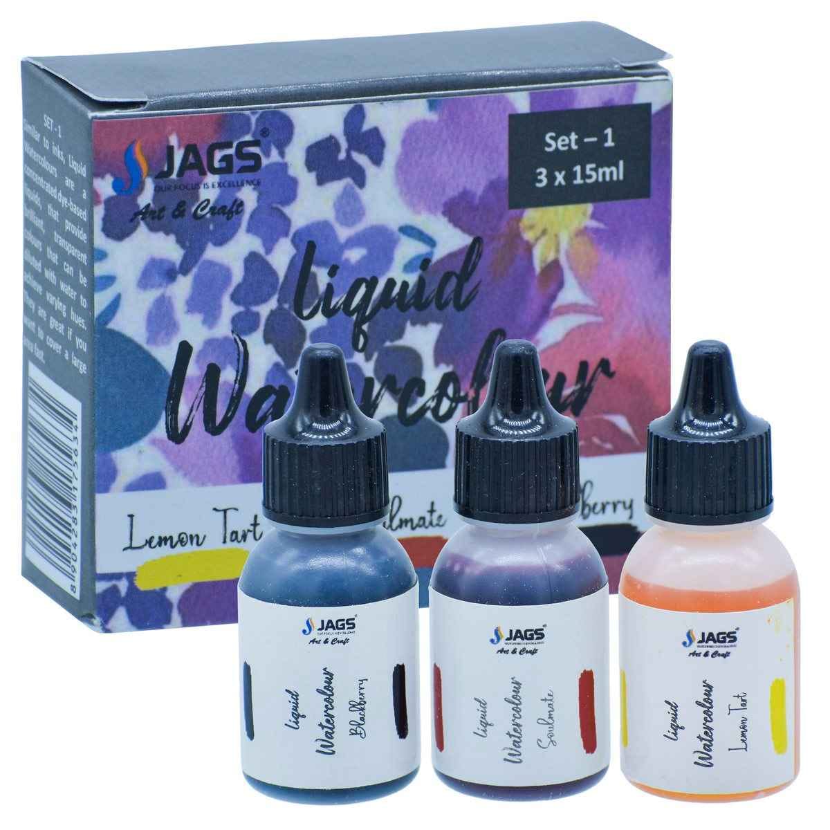 Liquid Watercolour Set Of 3 Pieces Blackberry/Soulmate/Lemon 15ml Each JLWS01