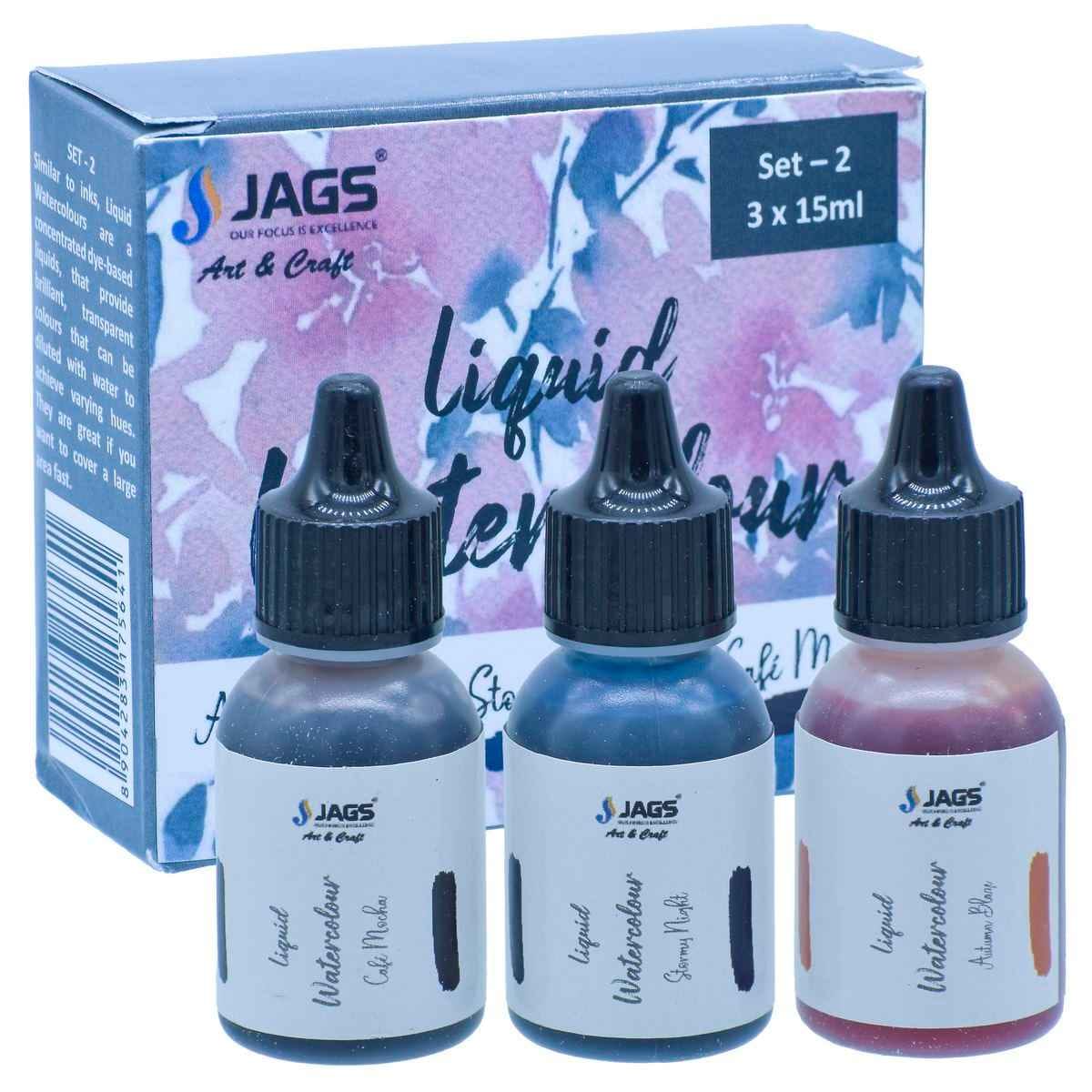 Liquid Watercolour Set Of 3 Pieces Cafe Mocha/Stormy Night/Autumn Blaze 15ml Each JLWS02
