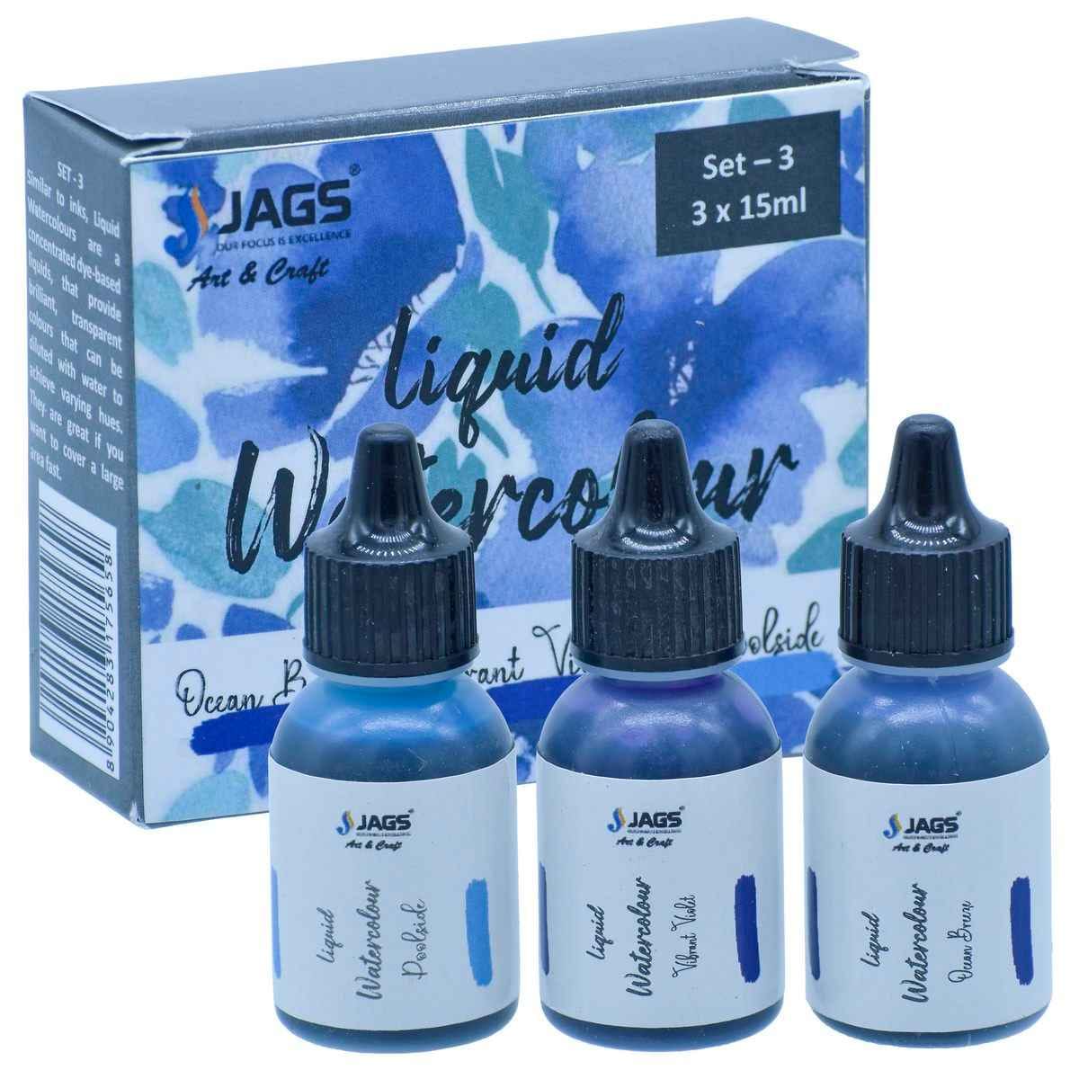 Liquid Watercolour Set Of 3 Pieces Poolside/ Vibrant Violet/Ocean Breeze 15ml Each JLWS03