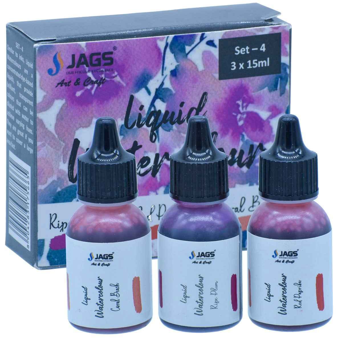 Liquid Watercolour Set Of 3 Pieces Coral Beach/Ripe Plum/Red Paprika 15 ml EachJLWS04