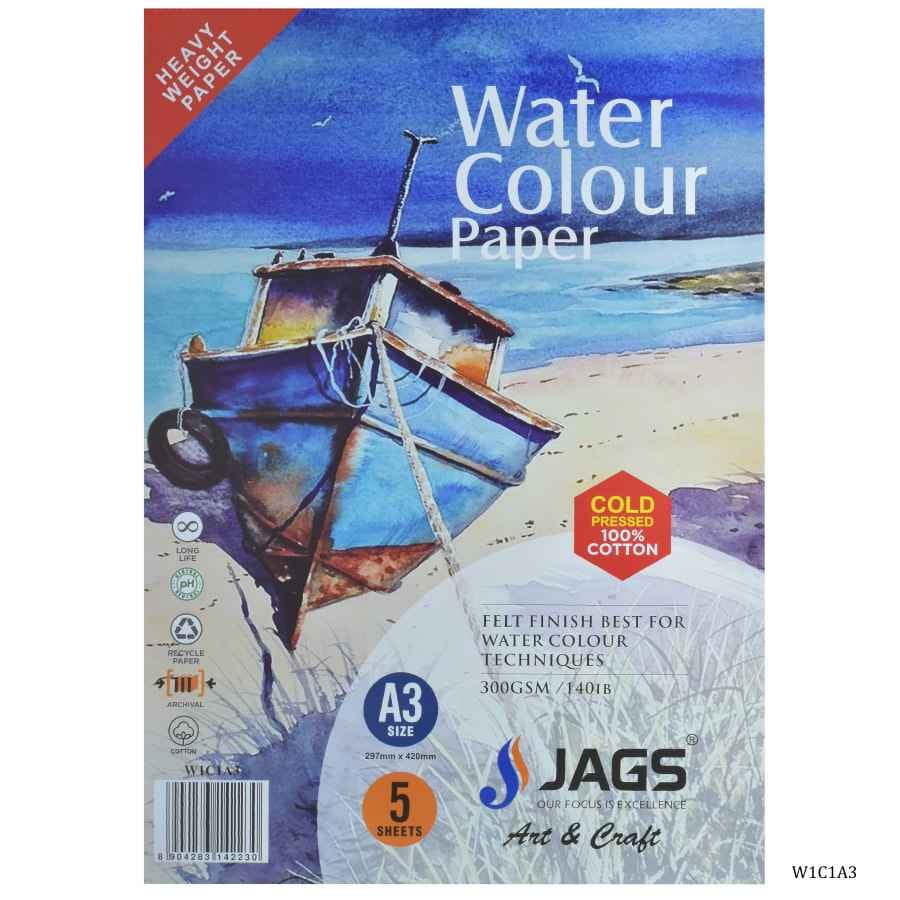 A3 Watercolor sheet 100 % Cotton pack Of 5 Sheets 300gsm W1C1A3