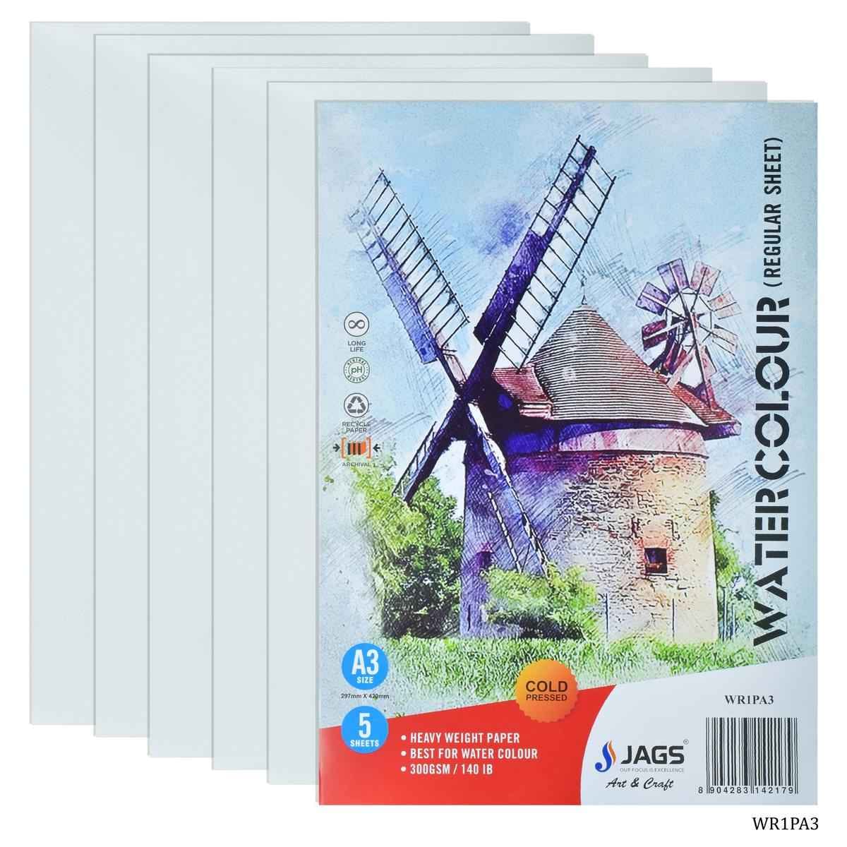 A3 Watercolor sheet Regular Pack Of 5 Sheet 300Gsm WR1PA3