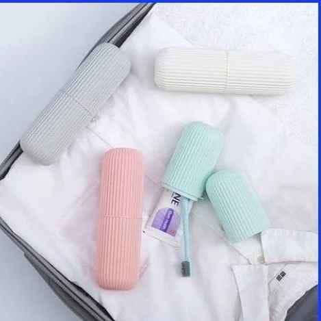 Portable Travel Toothbrush Case, Capsule Shape Storage Cup Holder, Toothpaste Organiser with Mouthwash Cup Pack of 1