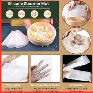 Silicone Steamer Liner Mesh Mat, Reusable Non-Stick Pad for Dumplings, Dim Sum, Baking, Air Fryer, Pack of 3 Pcs.