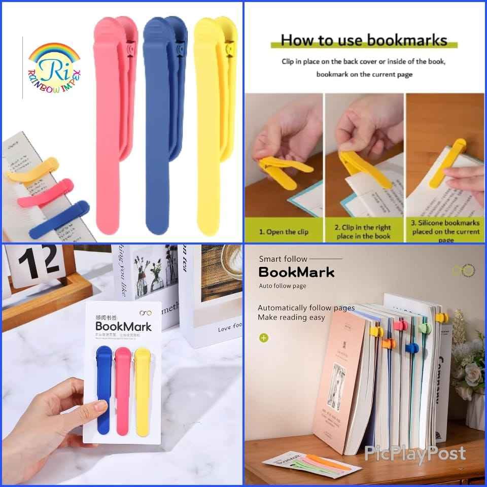 Smart Silicone Bookmark Set with Pen Holder, Pack of 3 Pcs, Multicolor, Book Page Holders for Reading