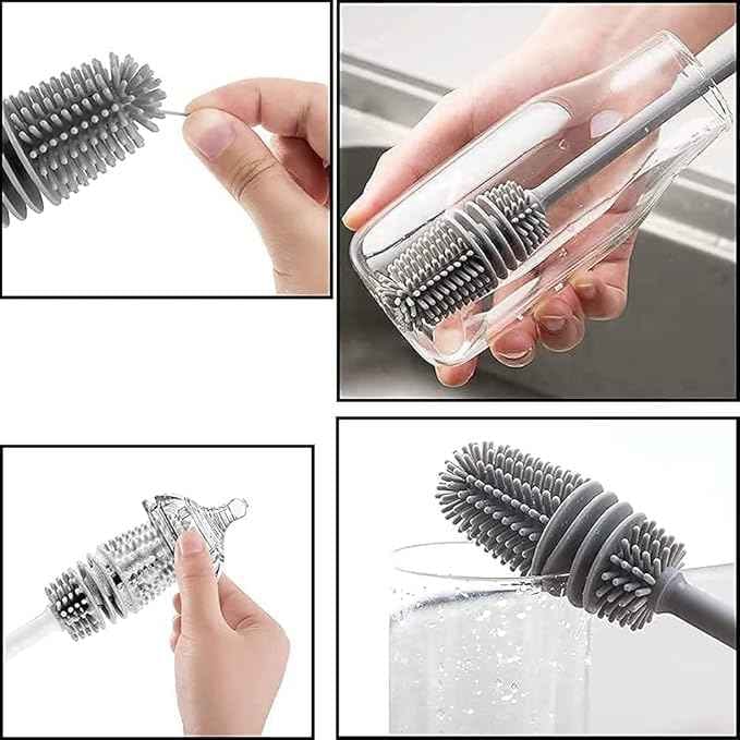 Long Bottle Cleaning Brush, Soft Flexible Bristles, Silicone Handle, for Kitchen, Baby Bottle Ect, Pack of 1Pcs, Size 28L x 3W x 3H cm