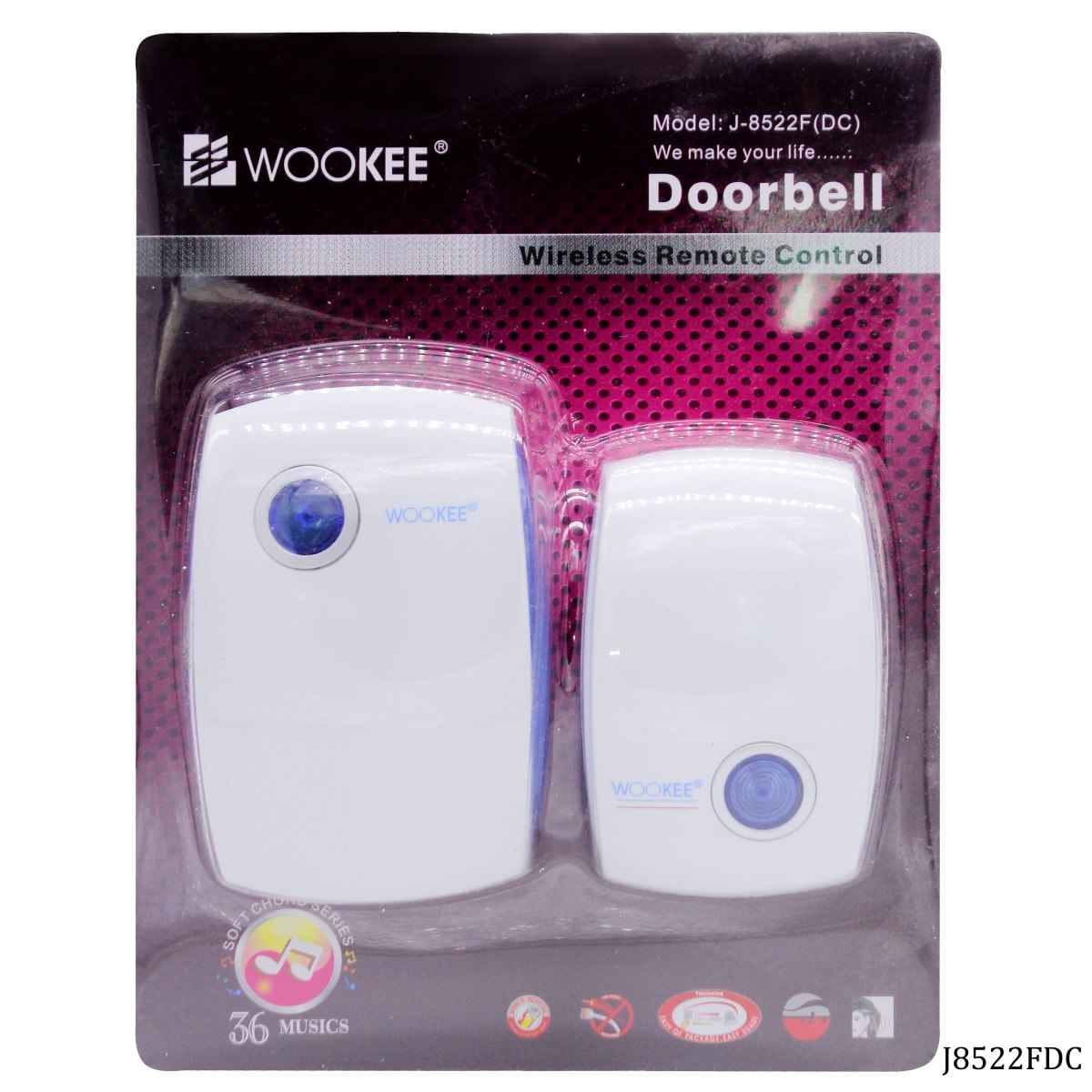 WOOKEE Wireless Door Bell Remote Control 100 Meters 36 Music Battery Operated (J8522F)DC J8522FDC