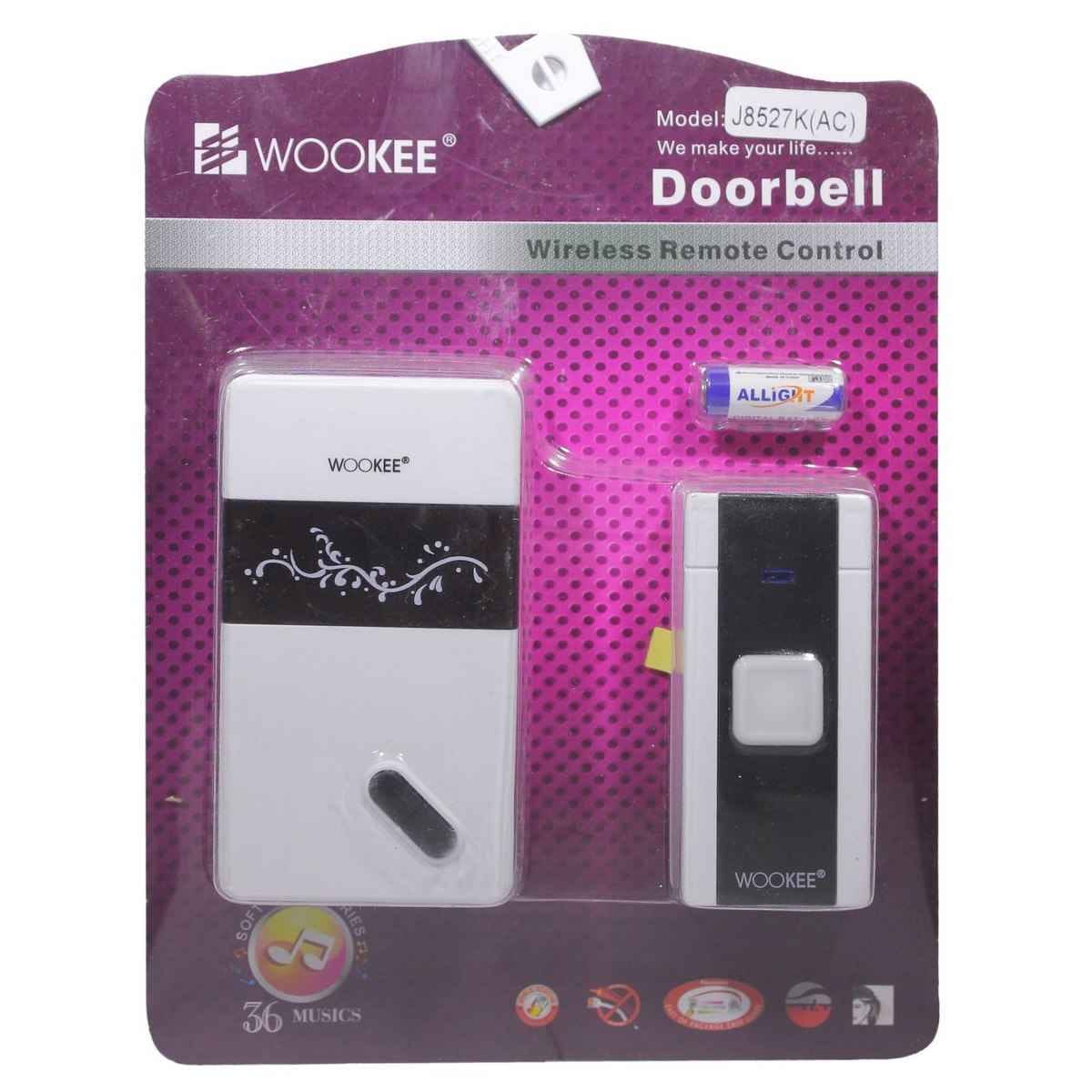WOOKEE Wireless Door Bell Plug Socket Remote Control 100 Meters 36 Music Battery Operated J8527K