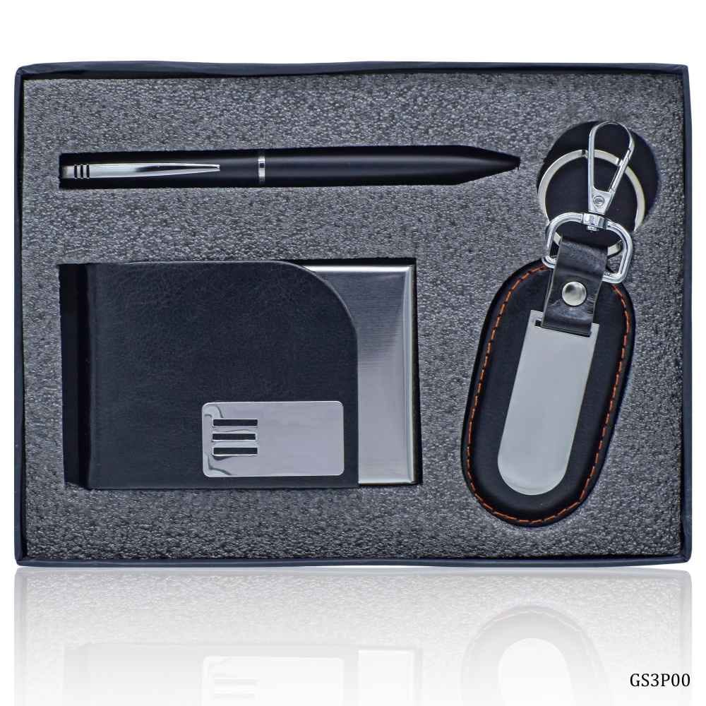 3in1 Black Pen, Card Holder & Key Chain Gifts Set GS3P00