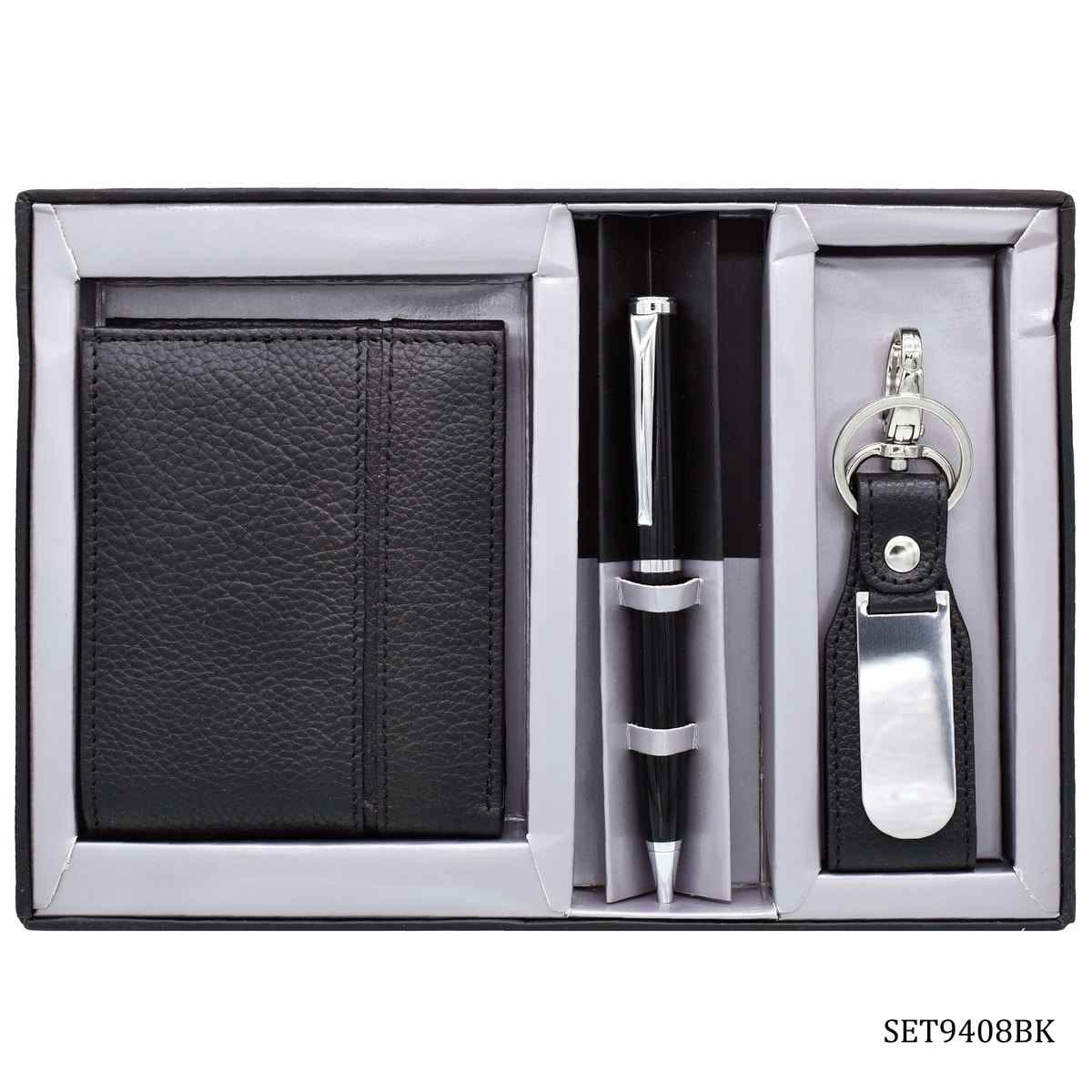 3in1 Black Pen, Gents Wallet & Key Chain Gifts Set SET9408BK