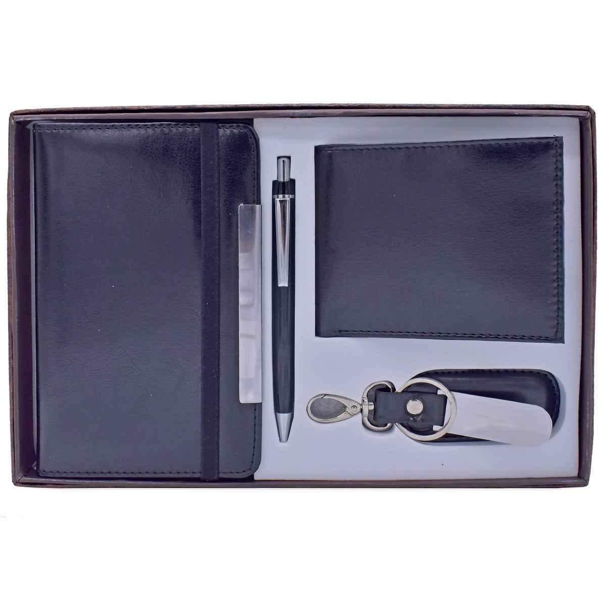 Black Keychain Pen Wallet Gents Dairy Gifts Set SET1682BK