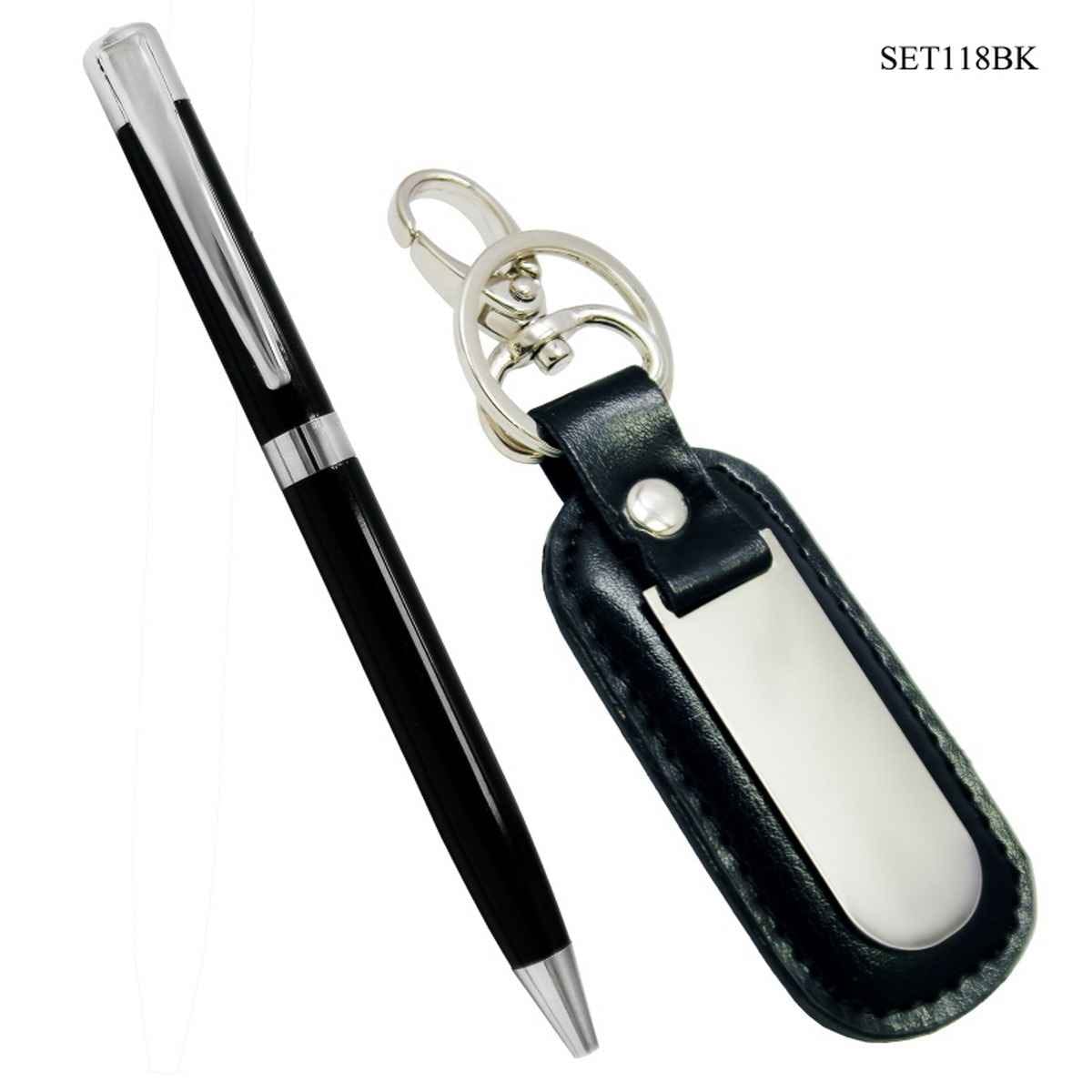 Black Keychain With Pen Gifts Set SET118BK
