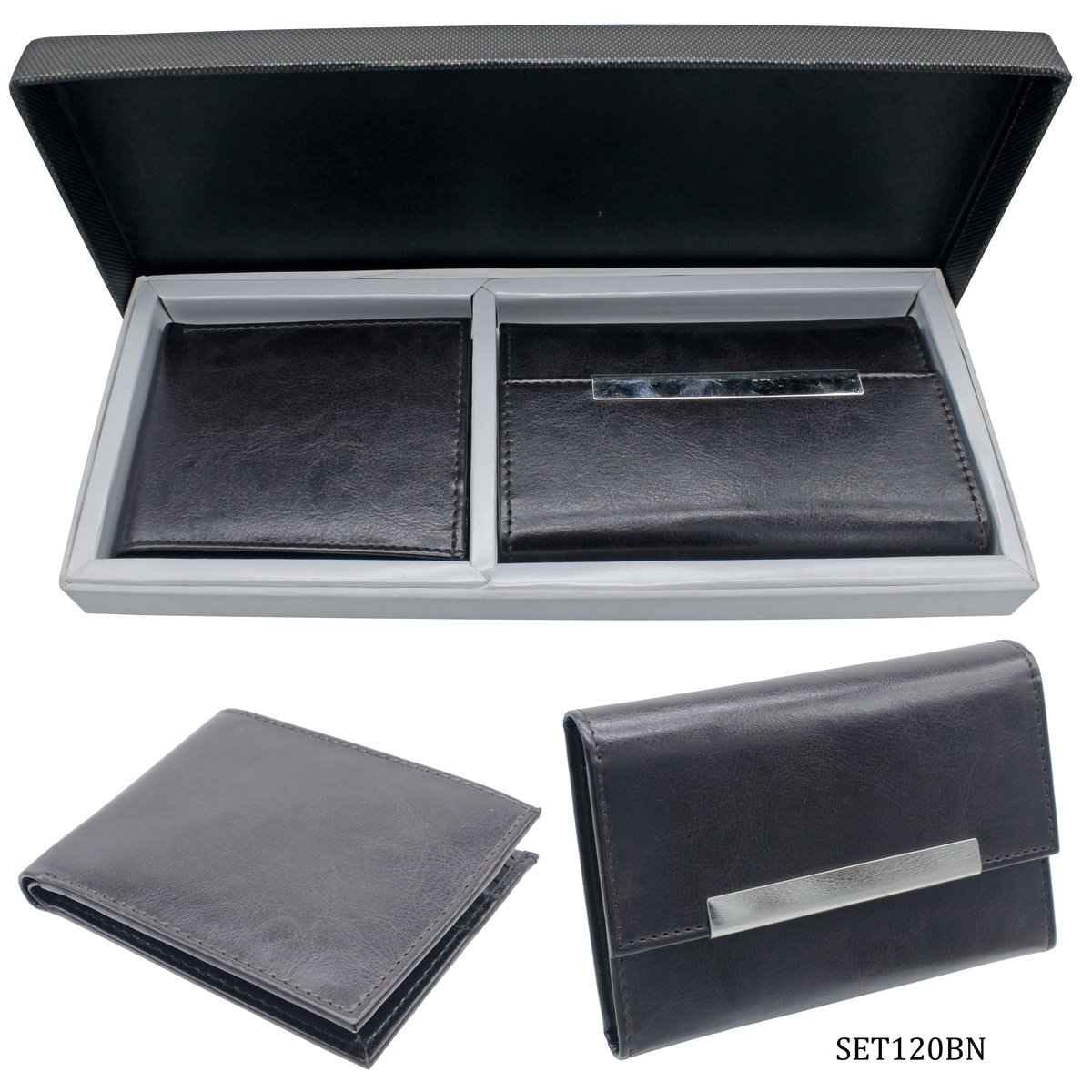 Brown Ladies Wallet With Gents Wallet Gifts Set SET120BN