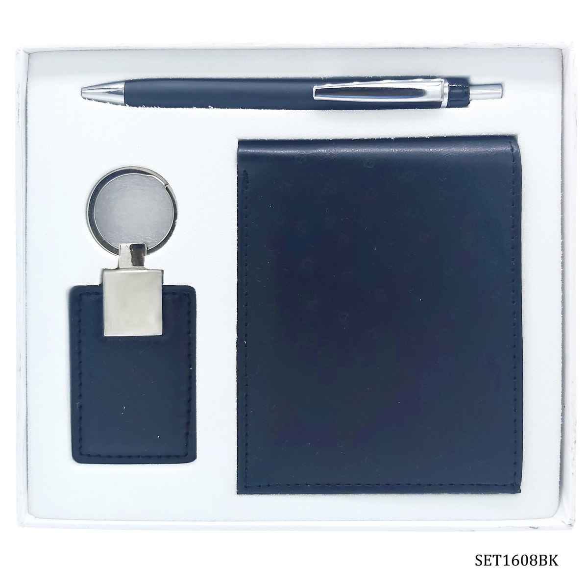 Black Wallet, Key Chain & Ball pen Gifts Set SET1608BK