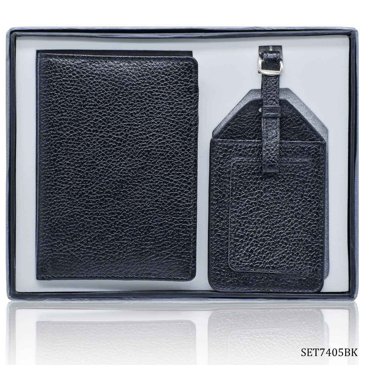 2in1 Black Passport Holder Luggage Tag Gifts Set SET7405BK