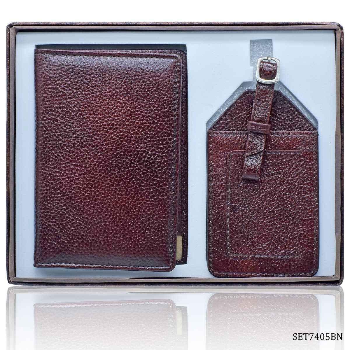 2in1 Brown Passport Holder Luggage Tag Gifts Set SET7405BN