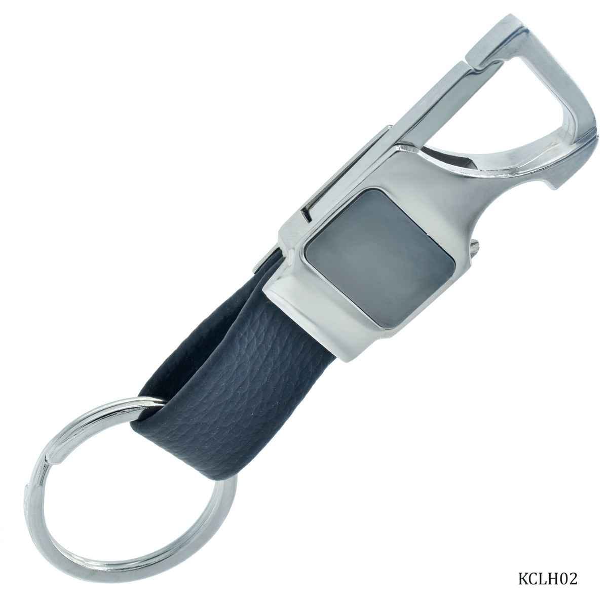 Key Chain Black Leather Silver Hook With Ring KCLH02