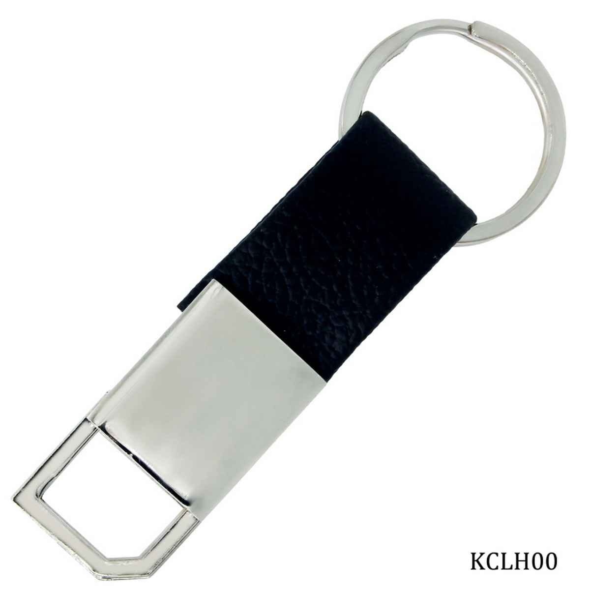 Key Chain Black Leather Silver Hook With Ring KCLH00