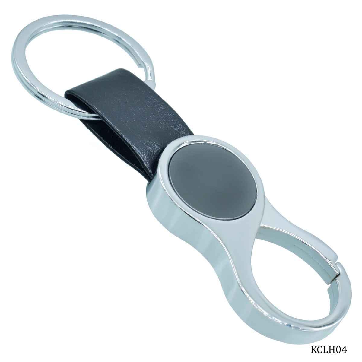 Key Chain Black Leather Silver Hook With Ring KCLH04
