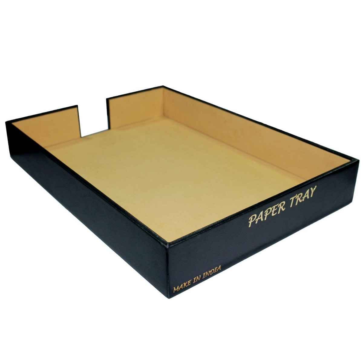 Black Leather Plain Paper Tray LPPT00
