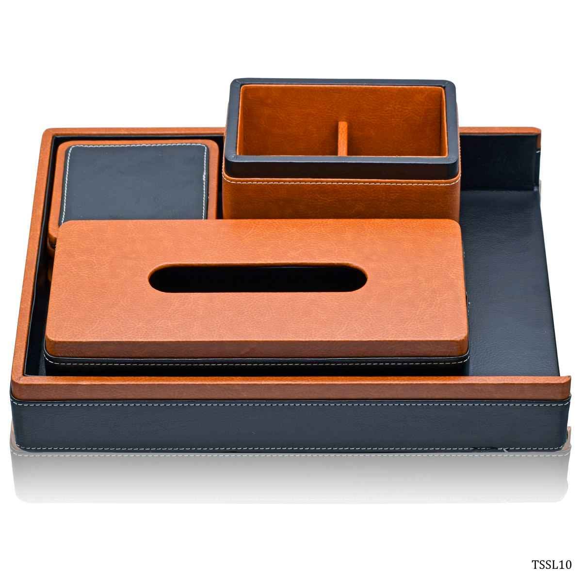 Table Stationery Set Leatherite 4in1 Black & Chery TSSL10