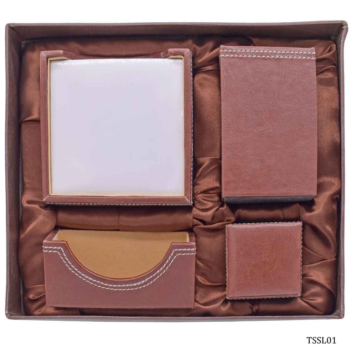 Brown Table Stationery Set Leatherier Set of 4 Pcs TSSL01