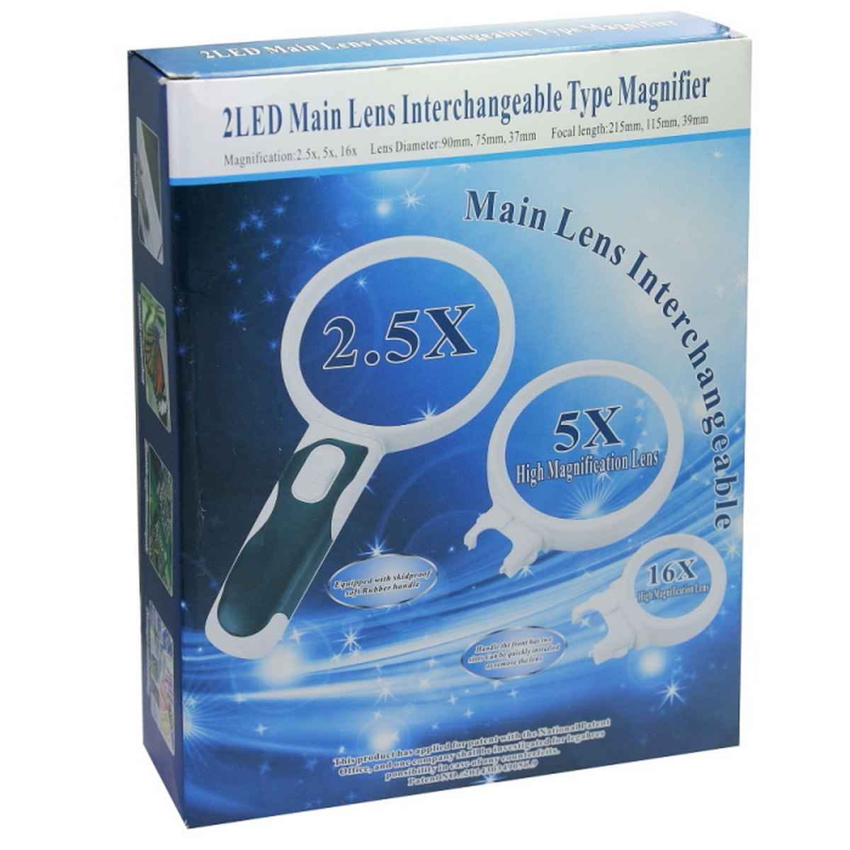 Magnifier 2 LED Glass Main Interchangeable with 3 Lenses 77390A