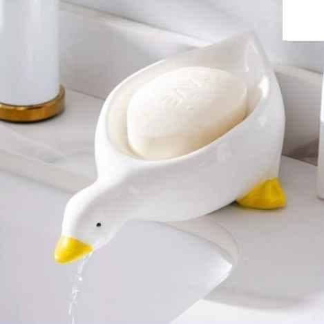 Duck-Shaped Soap Holder with Drainage, Bathroom Sink Accessory, Yellow or White, 1 Piece
