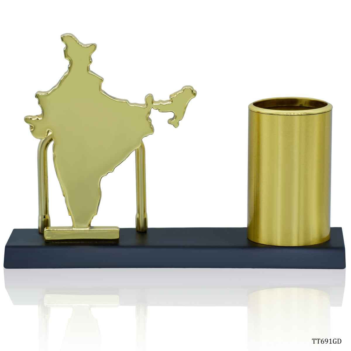 Desktop Top India Map With Pen Stand Gold TT691GD