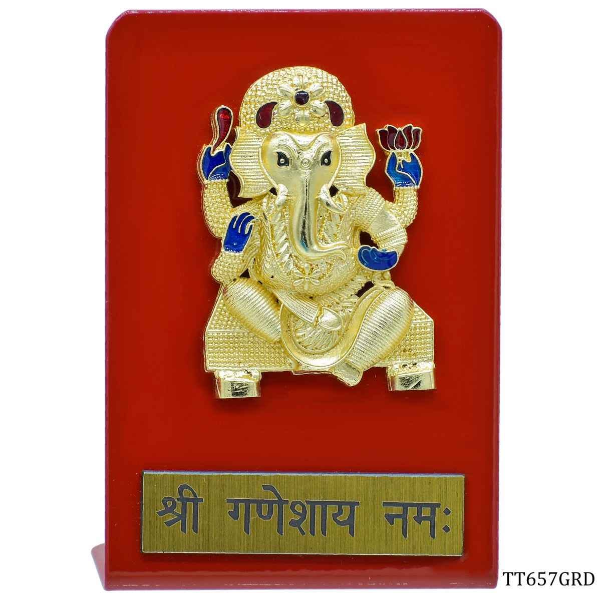 Desktop Top Ganesh Gold With Red Plate TT657GRD