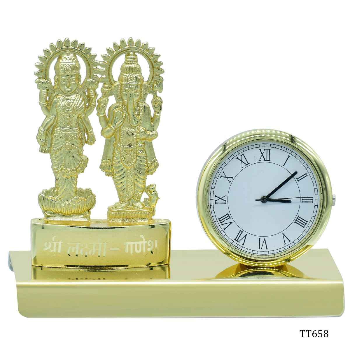 Desktop Top Gold Shri Laxmi Ganesh With Watch TT658