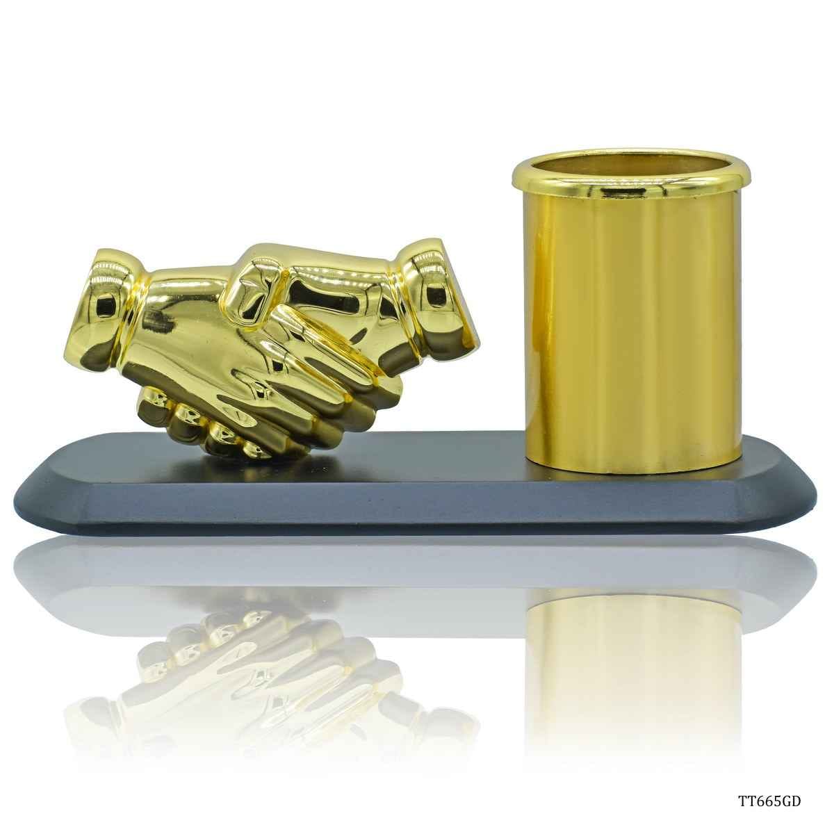Desktop Top Hand Shake With Pen Stand Gold TT665GD