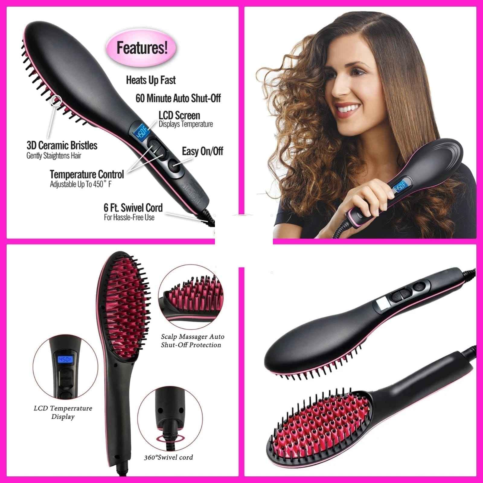 Hair Straightening Brush with LCD Display