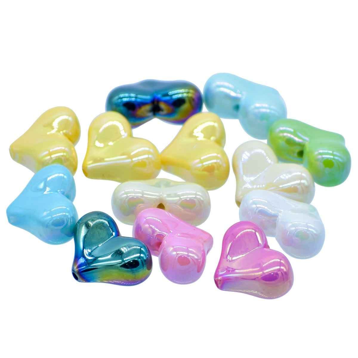 Heart-Shaped Iridescent Beads, Multicolour, 25 Grams, JCCP22