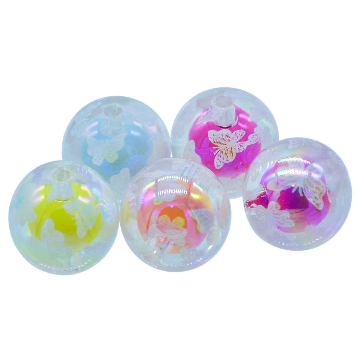 Decorative Butterfly Beads, Iridescent Round Balls, Set of 5, Multicoloured JCPP04