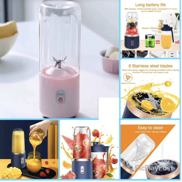 Portable Blender with USB Charging, 6 Stainless Steel Blades, 1200mAh Battery