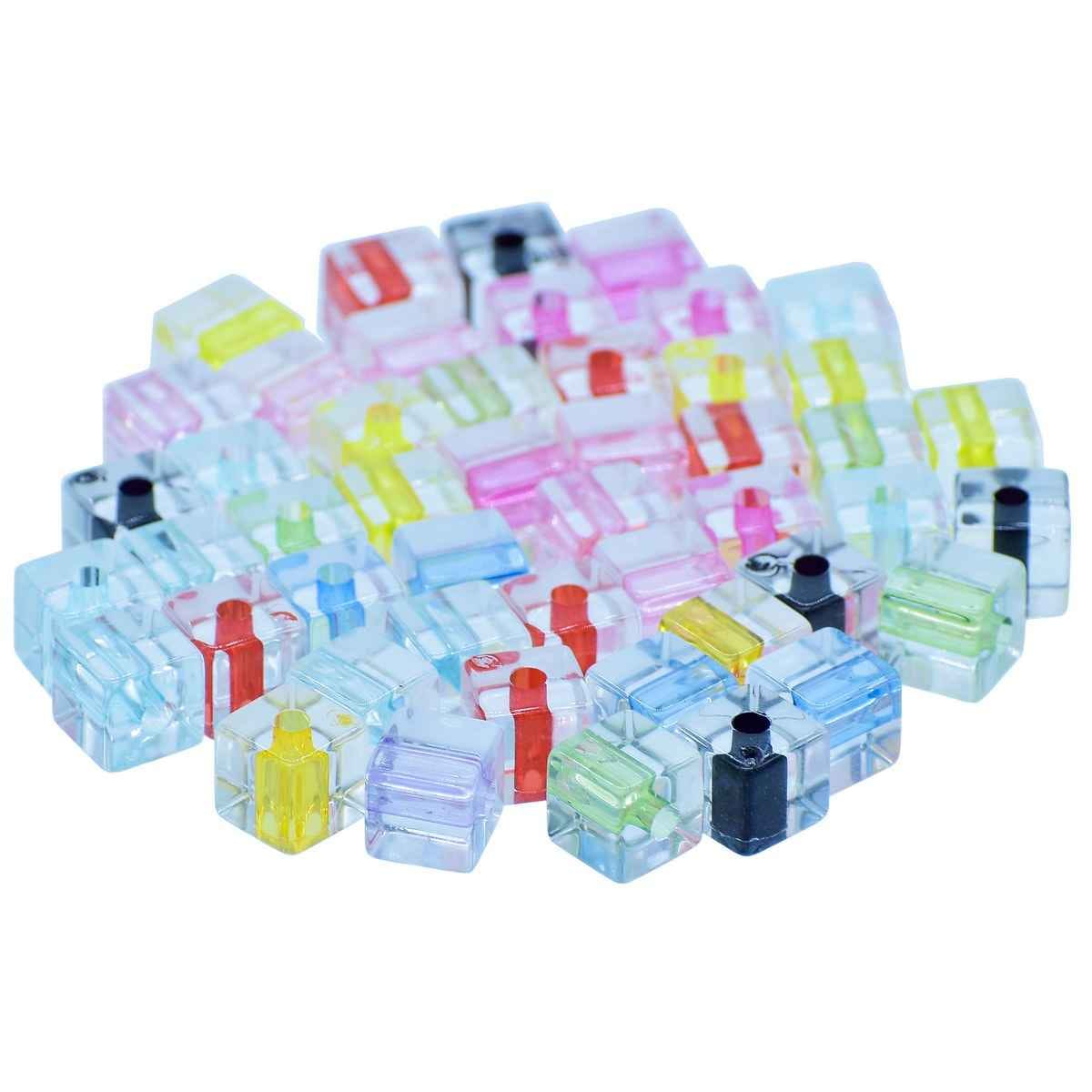 Transparent Two-Tone Cube Beads, 25g, Multi-Color JCCP14