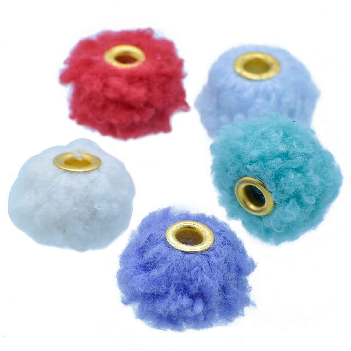 Decorative Fur Beads, Round Shape with Gold Eyelet, Multicolour Set of 5 JCPP12