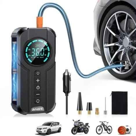 4-in-1 Portable Car Air Compressor with Jump Starter, LED Display, Power Bank, Emergency Light